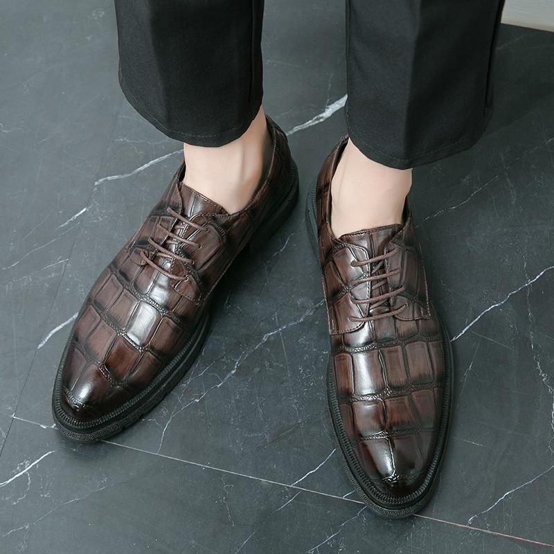 FashionLeather Men Dress Shoes Outdoor Formal Office Business Wedding Dress Shoes Fashion Crocodile Patterned Lace-Up Men Oxfords Shoes