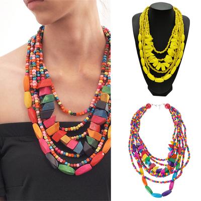 Indian African Beads Necklace Jewelry Gift Unique Bohemian Style Wood Necklace Unique Clavicle Chain for Casual Outfits
