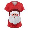 Women's Fashionable V-neck Workwear Christmas Printed Short Sleeved Pocket Side Slit Workwear Basic Pullover Top