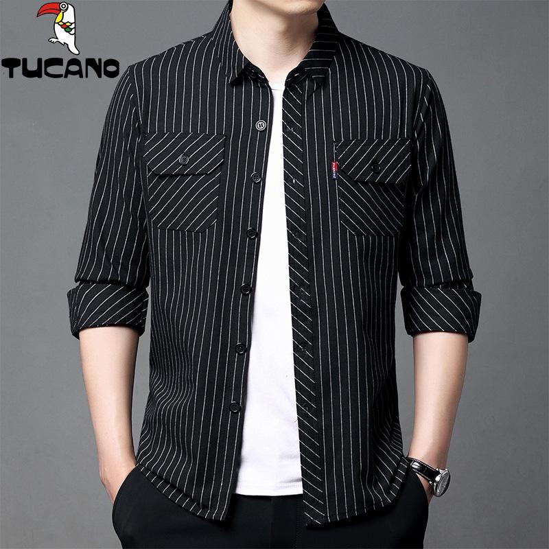 

Мужская повседневная рубашка с длинным рукавом в полоску Woodpecker 3XL (165-185 jin) чёрный