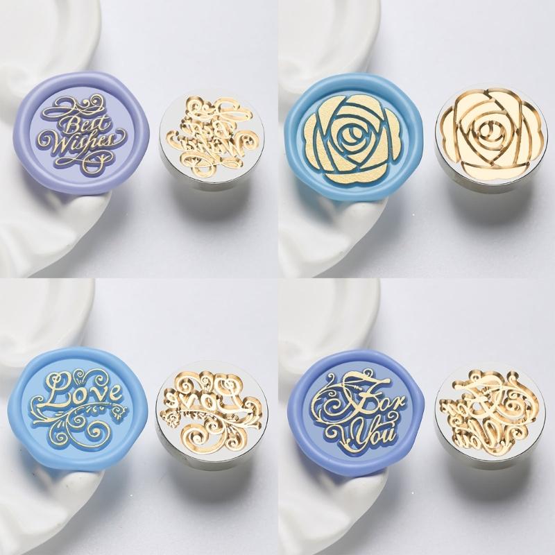 5Pcs Butterfly Rose Embossed Seal Stamp Replaceable Seal Stamp Head for Letter Envelope Christmas Card Party Invitations