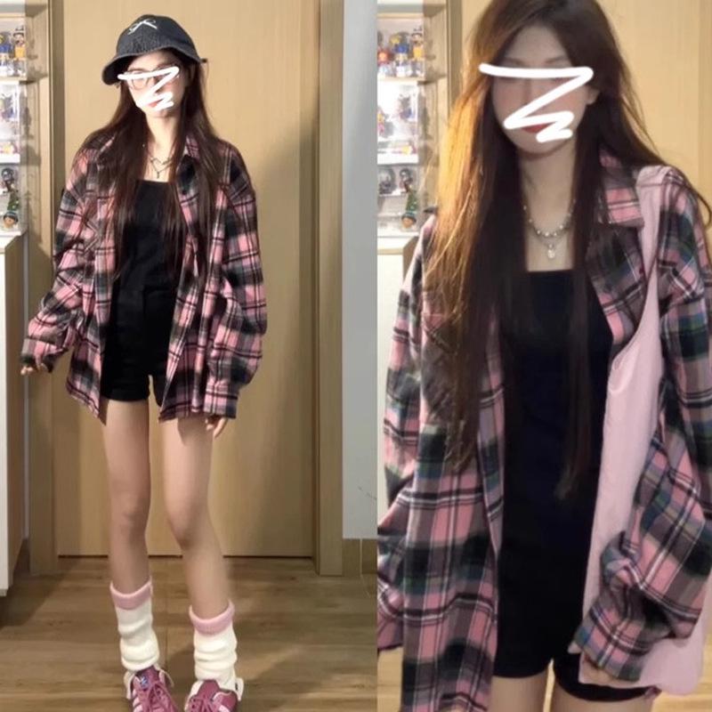 

Женская рубашка-куртка в клетку в стиле ретро с длинным рукавом - Коллекция Осень 2025 XL