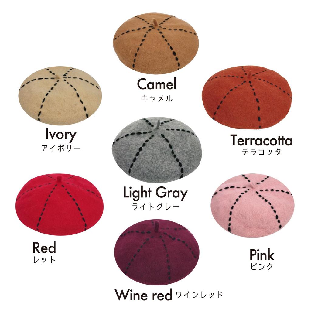 Wool Basque Kids Numbered Wine [Drection] Women's Beret, Hand-Stitched Beret, Autumn/Winter, Felt, TGY-003 (JP, Sizes, 56.0 cm, 57.5 cm, Red)