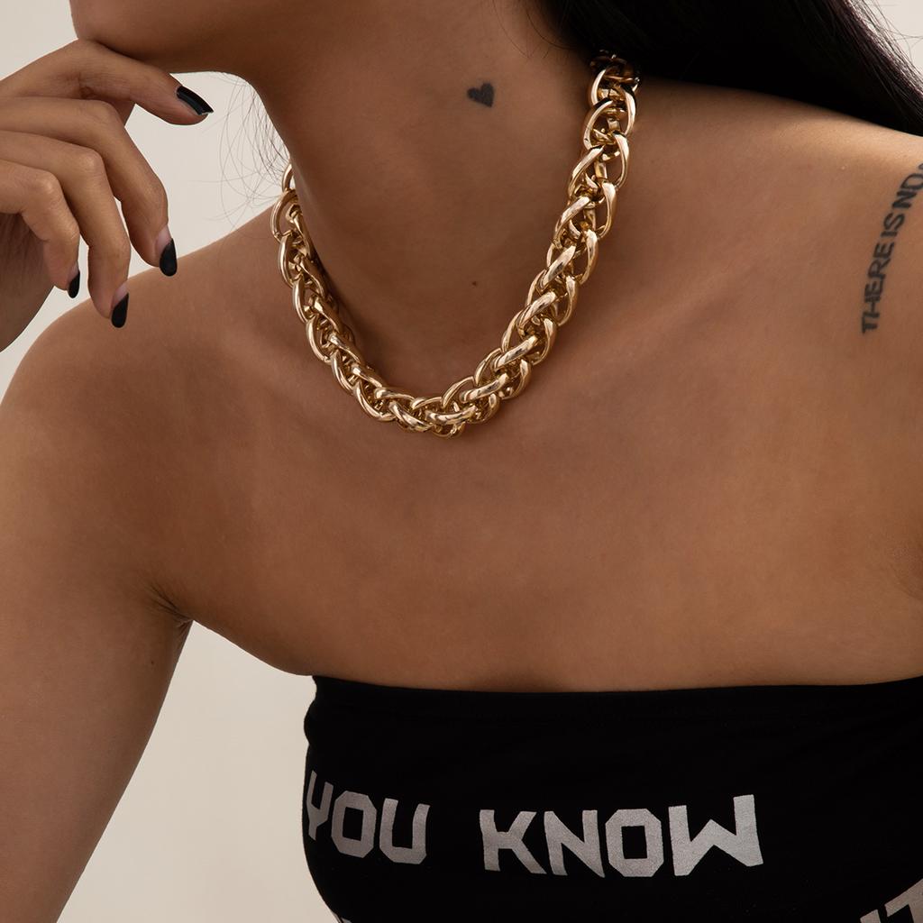 Punk Miami Cuban Choker Necklace Collar Statement Hip Hop Big Chunky Aluminum Gold Color Thick Chain Necklace Women Zircon