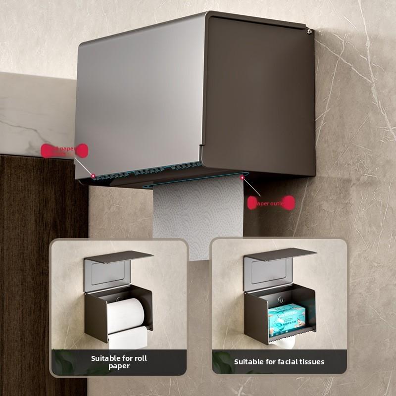 Aluminum Alloy Bathroom Paper Holder With Nodrill Mount For Toilet And Shower Storage