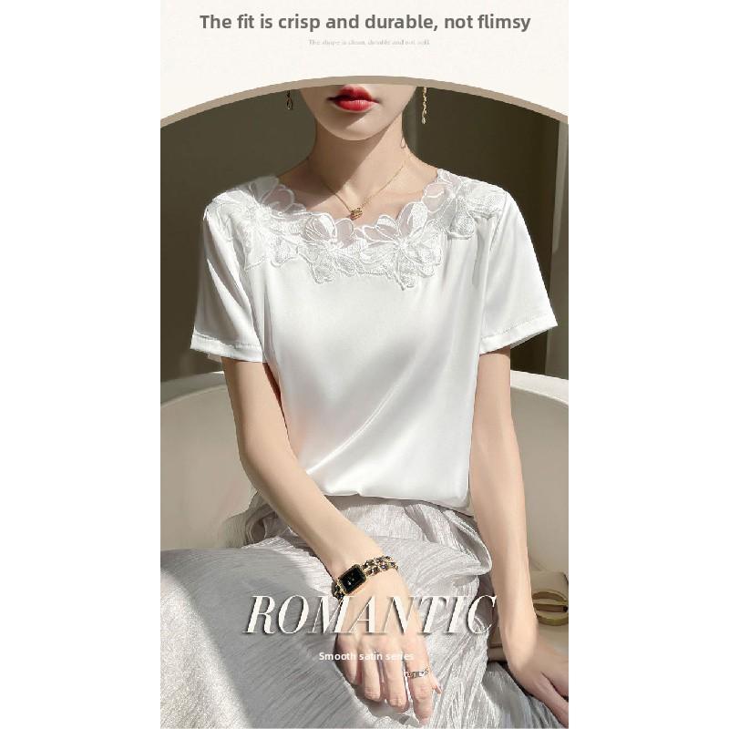 Summer new floral mesh short-sleeve casual T-shirt for women, fashionable top