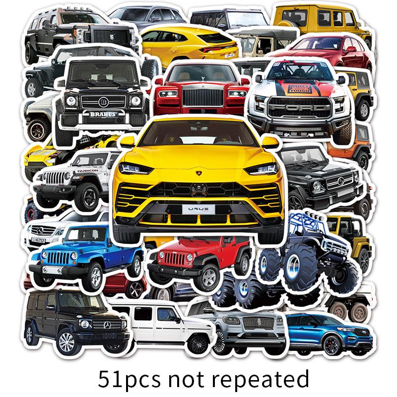 51pcs Off-road Vehicle Graffiti Stickers for Outdoor, DIY, Luggage, Skateboard & Kids - Cool & Removable