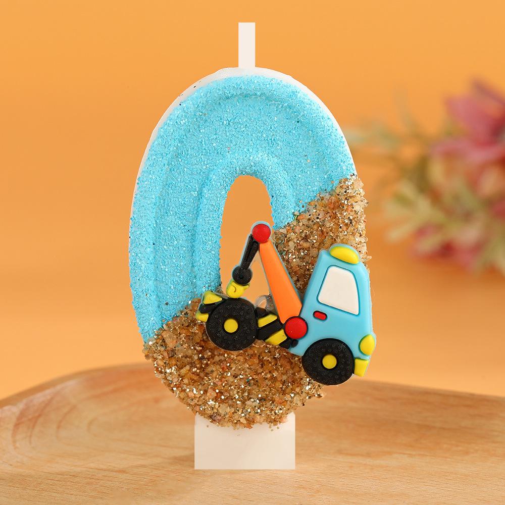 Handmade Cartoon Excavator Birthday Number Candles for Kids' Cake Decoration