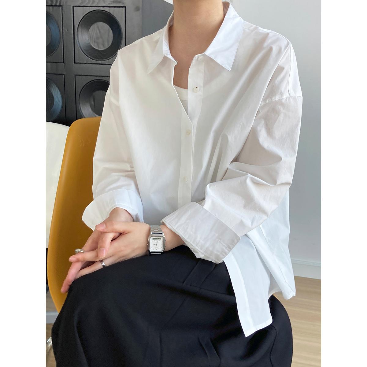 

Большая однотонная рубашка с длинными рукавами, женская простая свободная повседневная рубашка L белый