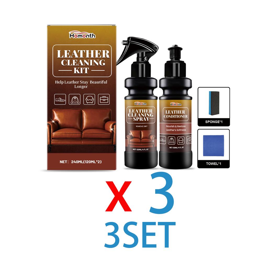 Leather Cleaner Conditioner Kit Care Set Deep Spray Nourishing Cream Restores Softness Shine Prevents Cracking Includes Sponge