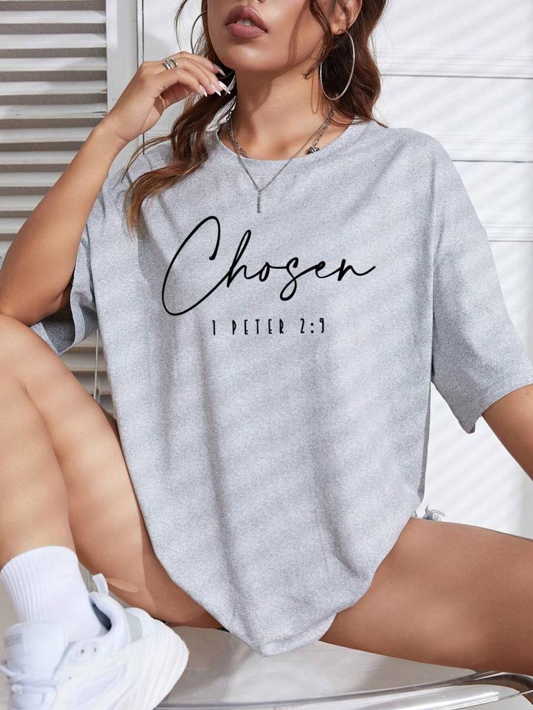 Chosen Letter Prints T-Shirts For Women Casual Comfortable Cotton Tops Fashion Street Short Sleeve Tee Breathable Loose Clothes