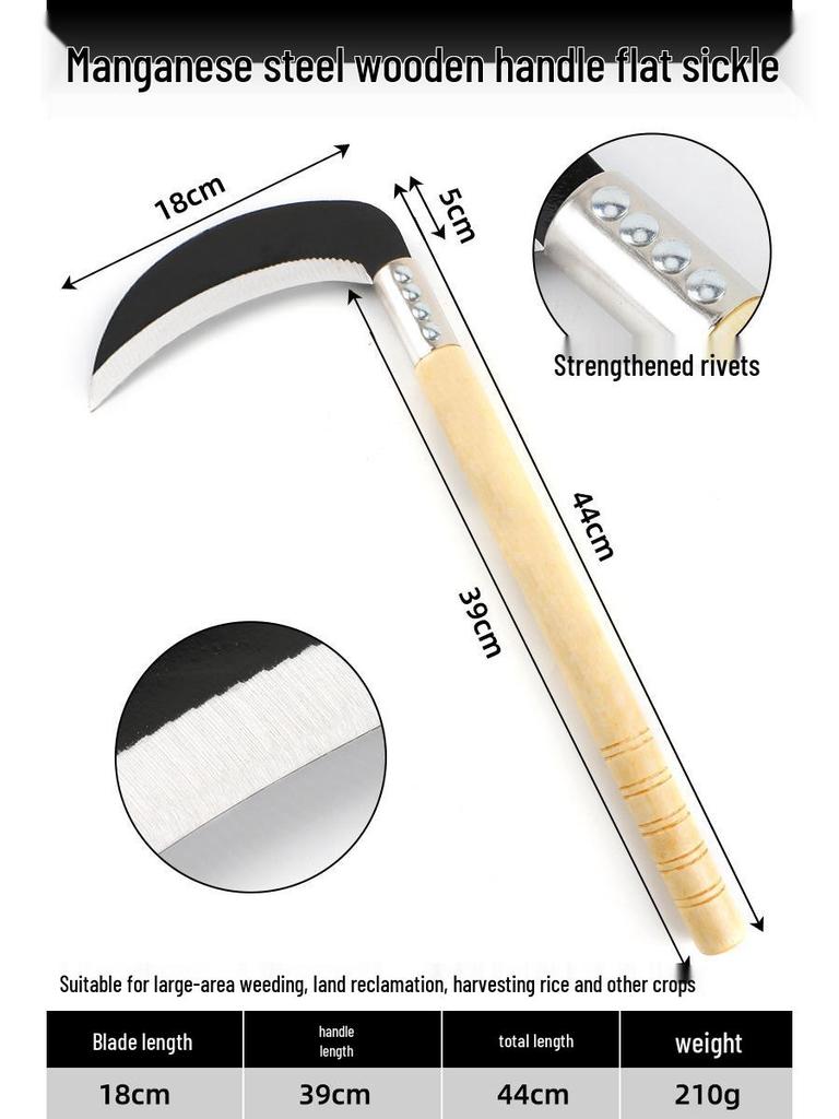 All-Steel Curved Manganese Sickle: Dual-Use Agricultural and Outdoor Weeding Tool