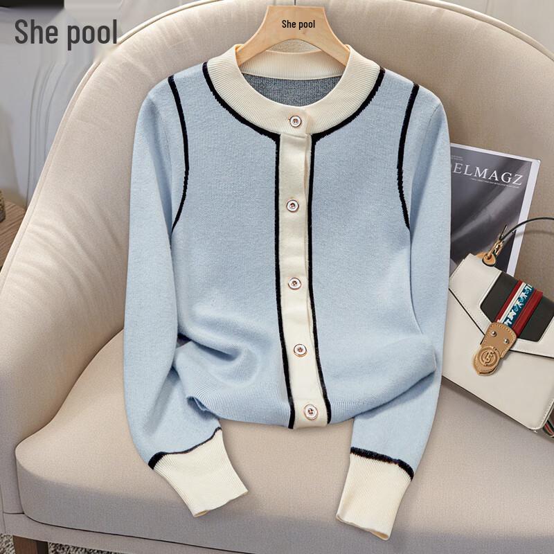 Women's Contrast Color Round Neck Slim Fit Knit Top