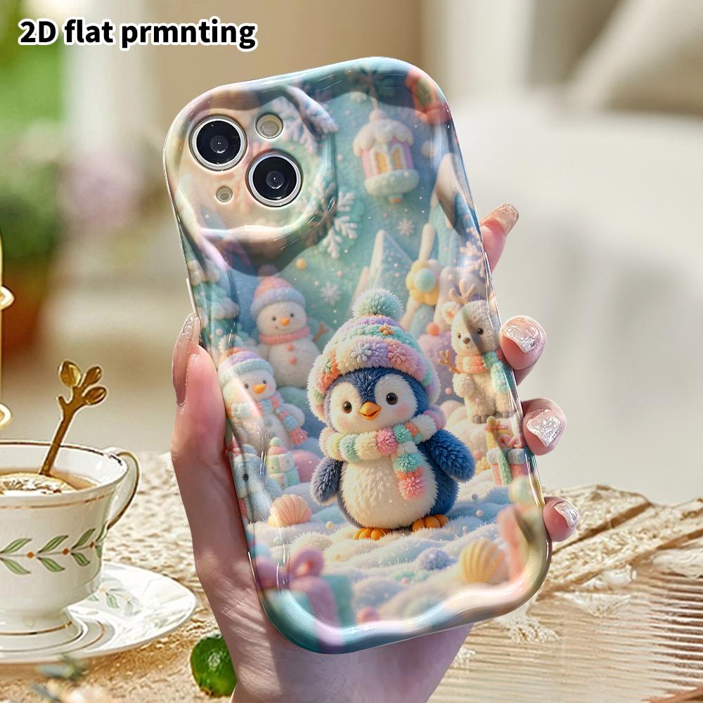 Phone Case: 2D Flat, Suitable for iPhone 18 17 16 15 14 13 12 Pro Protective Case, Snowy Mountain Little Penguin, Perfect Christmas and Halloween Holi