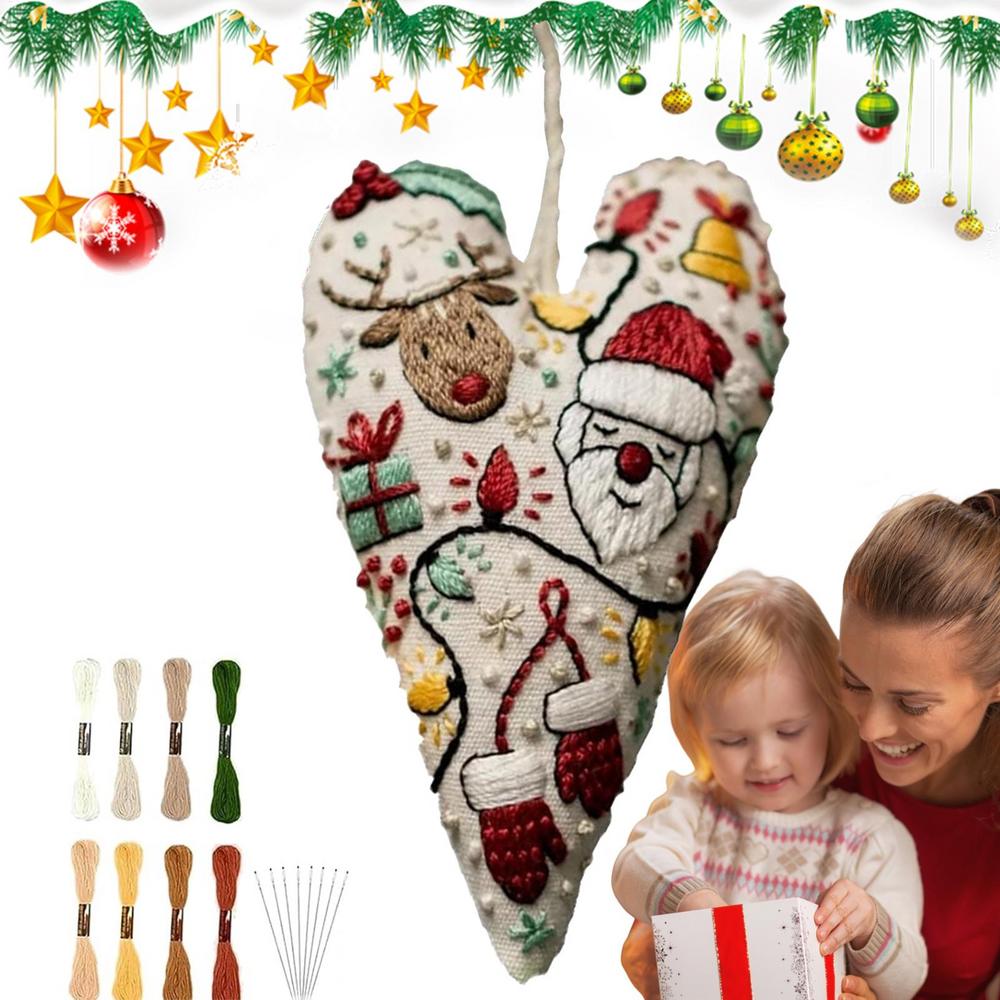 Beginner Embroidery Kit For Adults Heart Ornament Embroidery Practice Kits Complete Set Art Craft For Seniors Adults Teens Home
