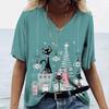 Summer V-neck 3D Cat Printed Top Fashionable Casual Short Sleeved Women's T-shirts