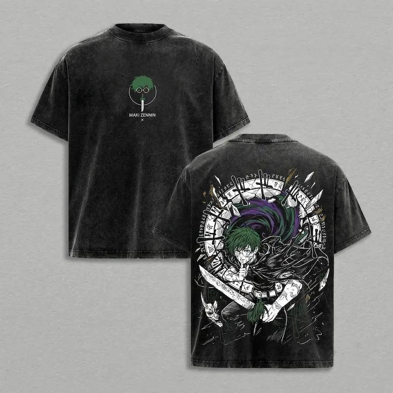 

Zenin Maki Jujutsu Kaisen T-shirt Men Women Clothing Anime Washed T Shirt Summer Short Sleeve High Quality Cotton Tees Tops S серый