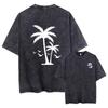 Kokospalmen-Print Used Washed T-Shirt Lockere Passform Lässig Trendig Reine Baumwolle Kurzarm Sommer Heißer Verkauf Stil Unisex