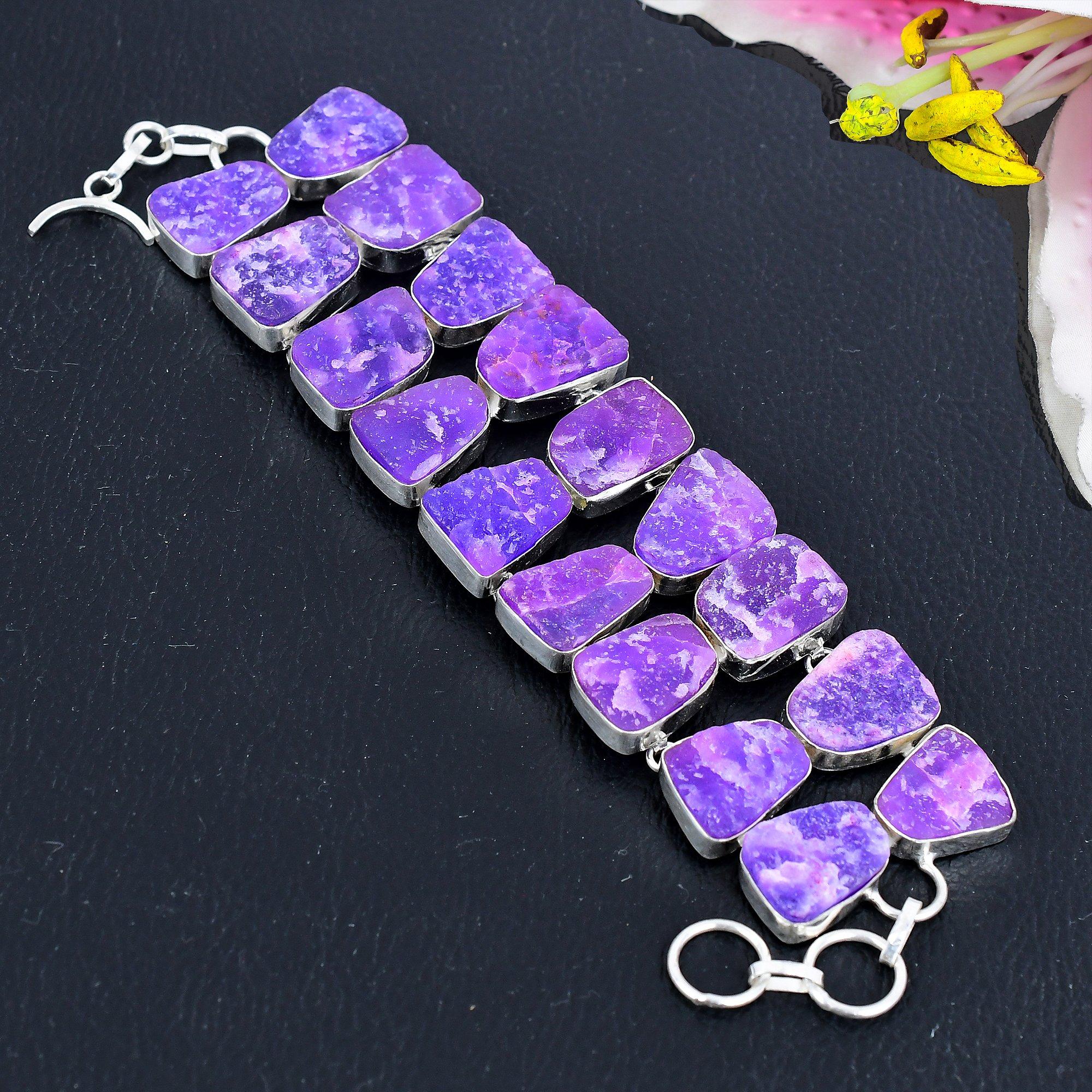 

Purple Hememorphite Druzy Gemstone 925 Sterling Silver Bracelet 7-8 KG-1805