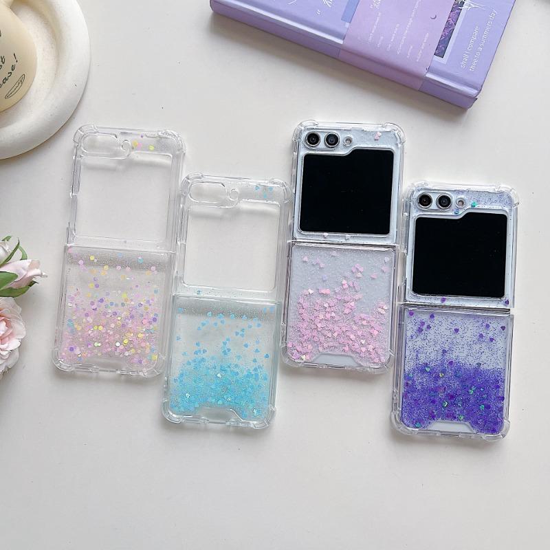 Luxury Glitter Sequin Drip Glue Transparent Phone Case For Samsung Galaxy Z Flip Fold 3 4 5 6 W24 W23 Shockproof Shell