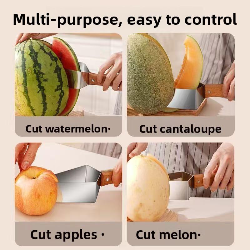 430 Edelstahl Fruchtteiler Dreieckiger Wassermelonen-Melonen-Schneider mit Holzgriff
