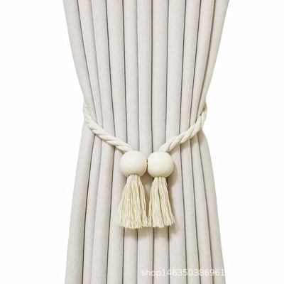 Handgewebte Magnet-Knoten-Raffhalter aus Massivholz im Boho-Stil, perfekt für Wohnzimmer- und Schlafzimmerdeko.