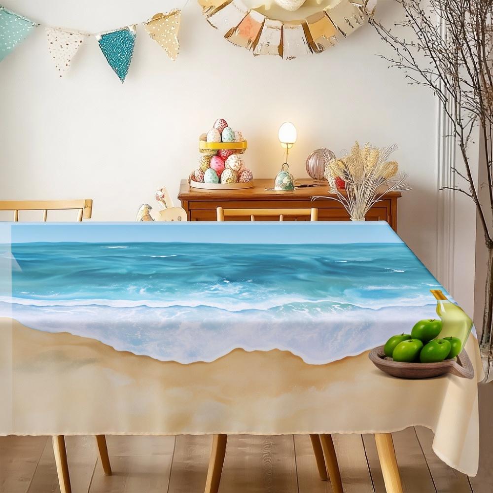 Beach Ocean Wave Rectangle Table Cloth for Table Decor Kitchen Dining Waterproof Reusable Tablecloth for Table Holiday Party