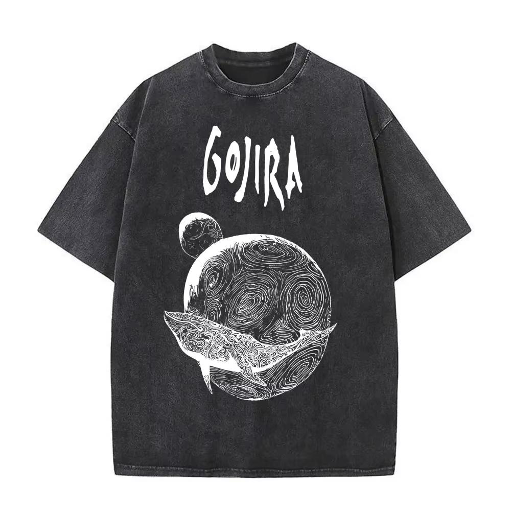 2026 Summer Fashion Trendy Tee Washed Vintage Metal Band Gojira T-shirt From Mars To Sirius Flying Whales Snake Graphic T-shirts