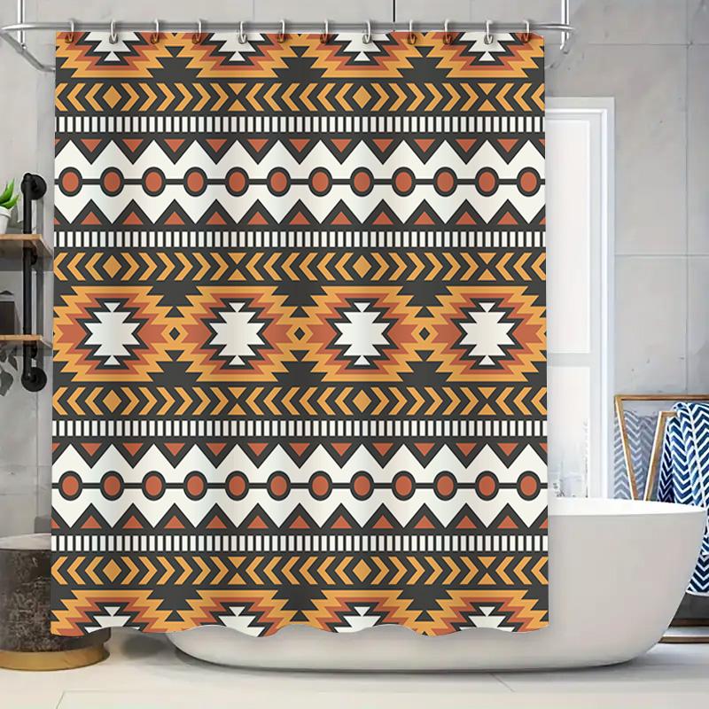 

Decorative Shower Curtain With Southwestern Design Modern Geometric Pattern In Black, White Orange Size 69X70Inches For Bathtub W60H190(CM)-1 Pcs