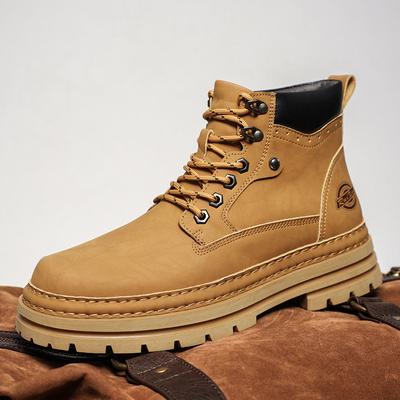 FashionMale High Top Lace-Up Sneakers Man Stylish Retro Basic Boots New Men's Leather Motorcycle Boots All-match Men's Walking Shoes