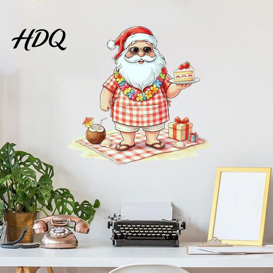 Seasonal Party Supplies Christmas Picnic Santa Claus Wall Sticker Waterproof PVC Plaid Decal Mural Decals with Cake Design Removable Art Decor