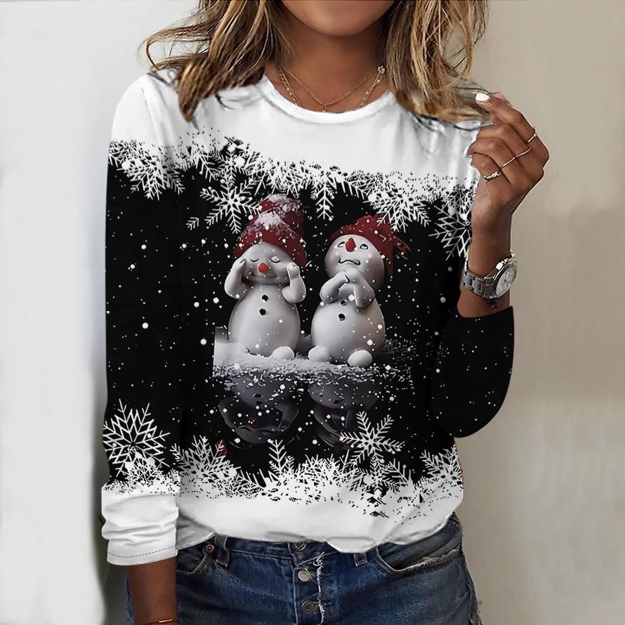 

Женский новый повседневный топ с круглым вырезом и длинным рукавом на осень-зиму 2025 года с 3D-рождественским узором. Идеальный подарок на Хэллоуин и Рождество. M белый
