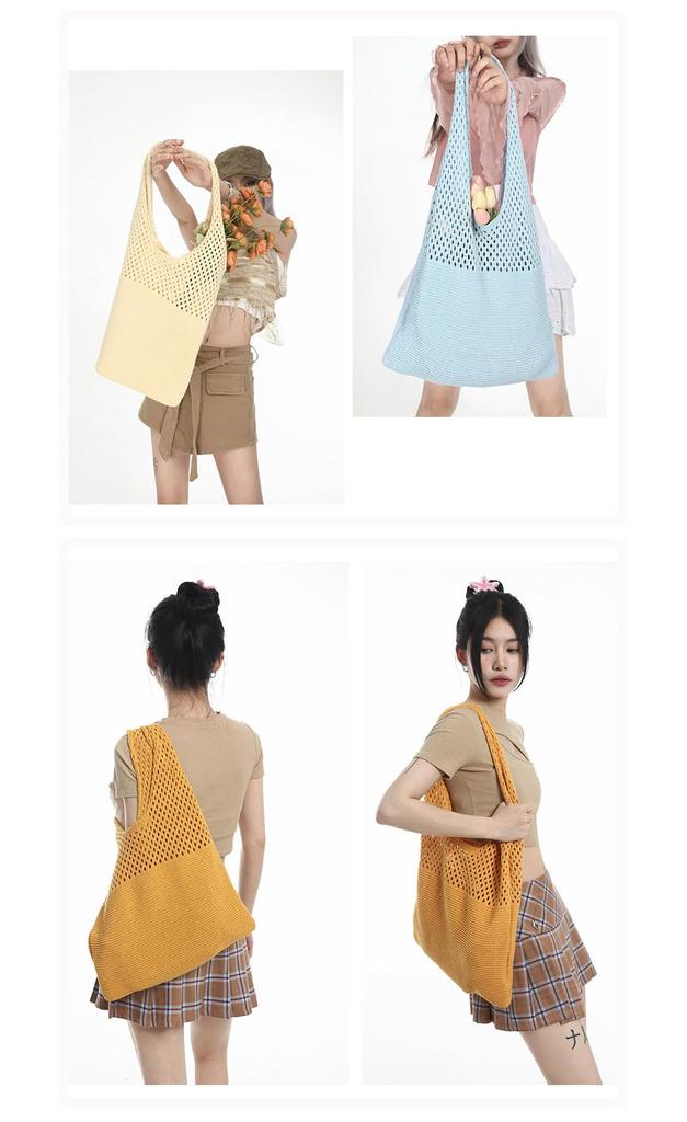 FTB Damen Strick-Tragetasche, Wickeltasche, Leicht, Perfekt für die Schule oder den Arbeitsweg, Lässiger Stil (MacaronSoda)