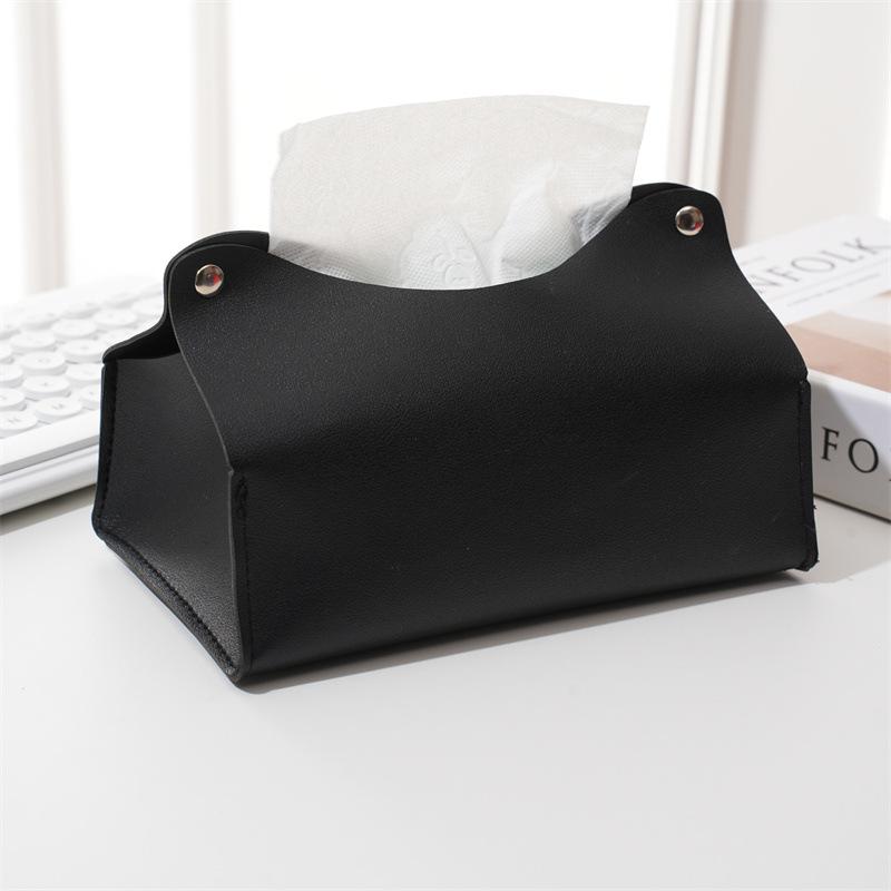 1pcs Nordic Minimalist PU Leather Tissue Box Home Living Room Car Tissue Box Desktop & Vehicle Paper Towel Storage Container чёрный