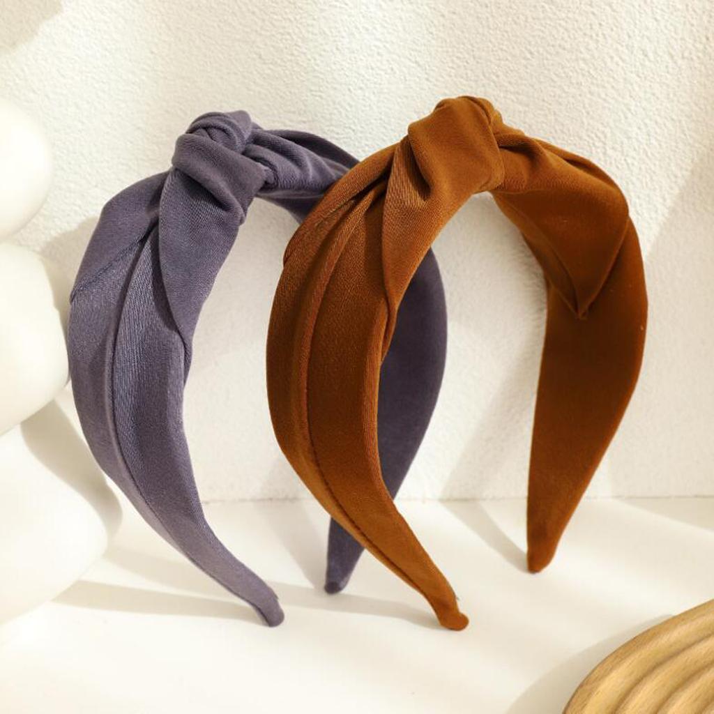 PROLY Nouveau Bandeau Tendance pour Femmes Large Automne Printemps Turban Uni Nœud Central Accessoires Cheveux Décontractés