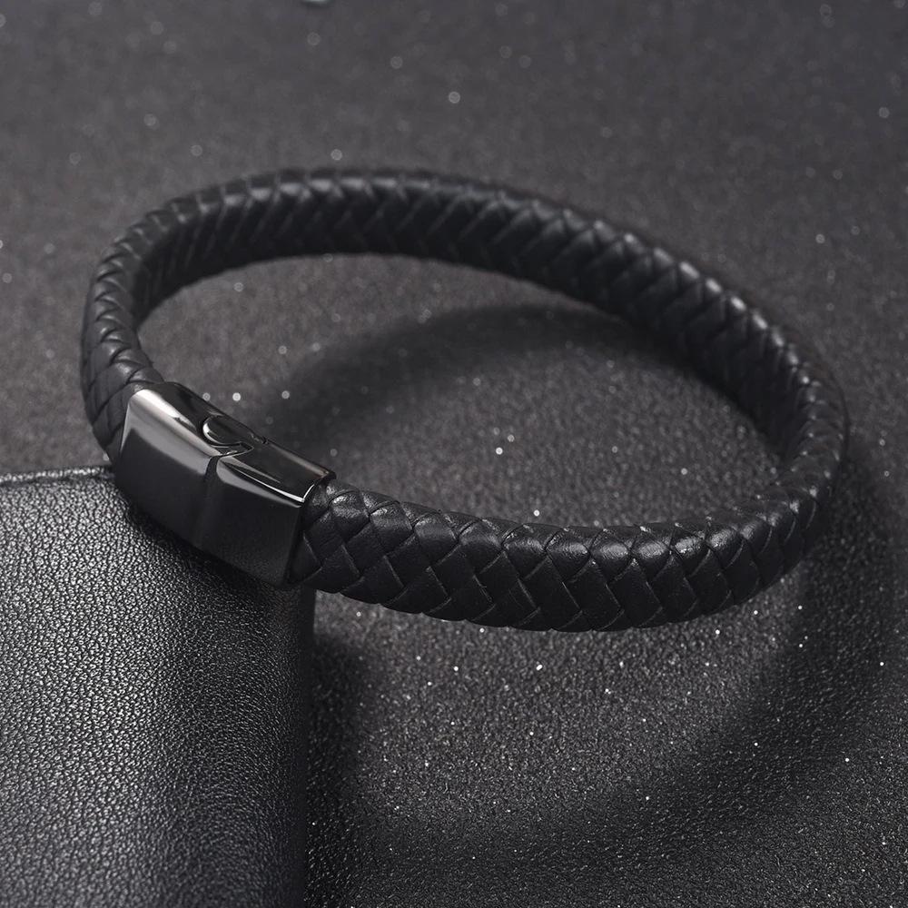 316 Stainless Steel Magnetic Clasp Leather Bracelet, DIY Jewelry Accessory, Flat Buckle Woven Cord.