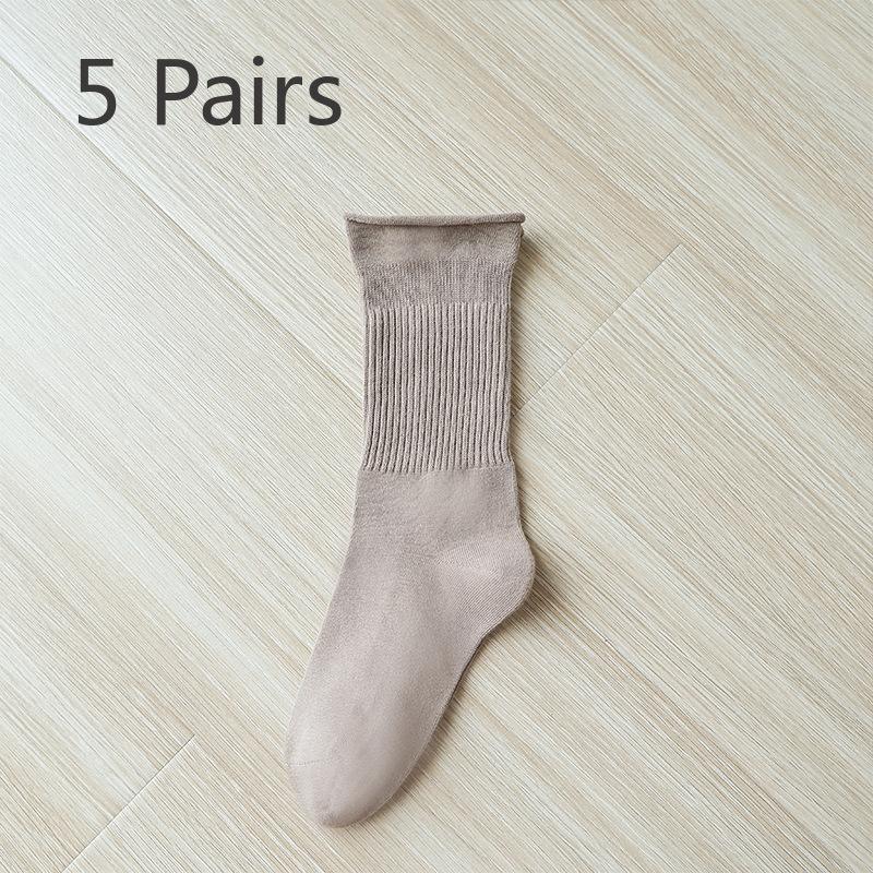 5 Pairs of Medium Length Pure Cotton Socks That Are Versatile for Women In Autumn and Winter
