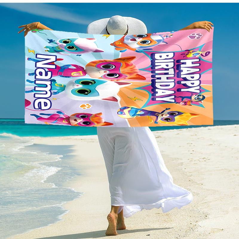 Personalized Customized Proof Beach Towel with SuperKitties Pattern - Soft, Absorbent,quick-drying,perfect Swimming,camping&bathing