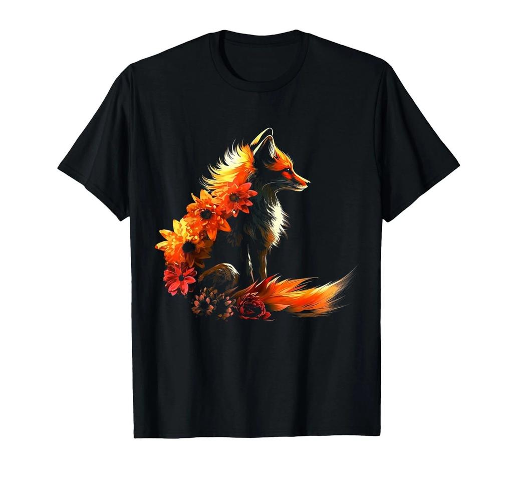 Fox Flowers - Artificial Animal Fox T-Shirt
