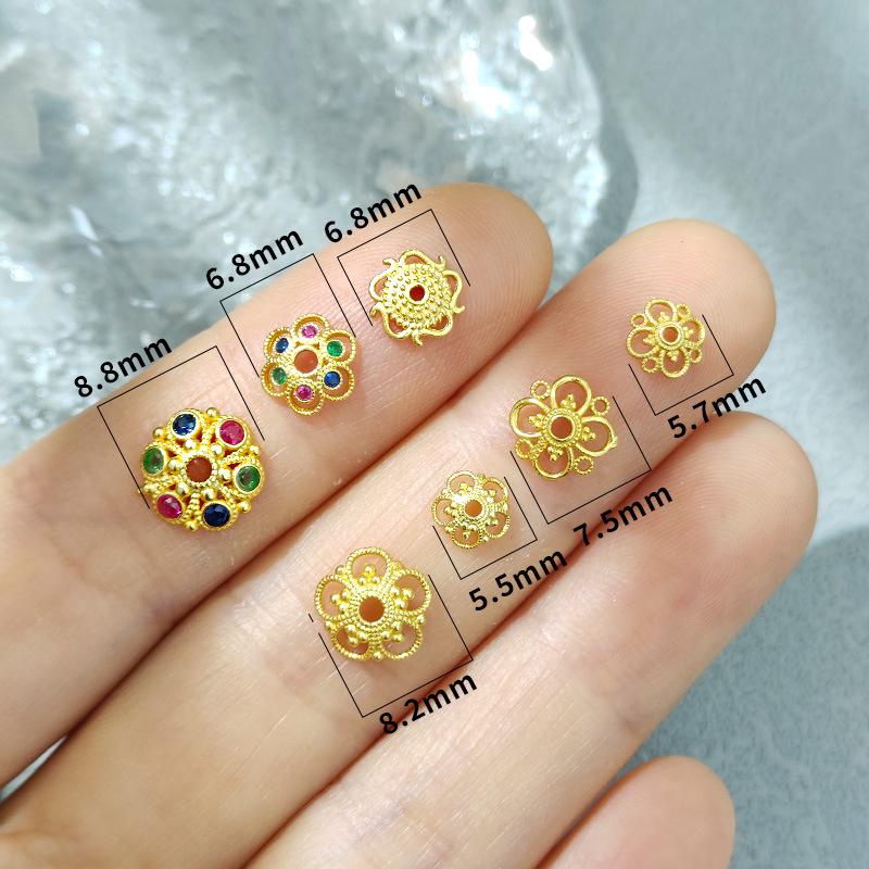 925 Silver-Plated 24K Gold Flower Bead Holder for DIY Bracelet/Necklace Spacer Beads