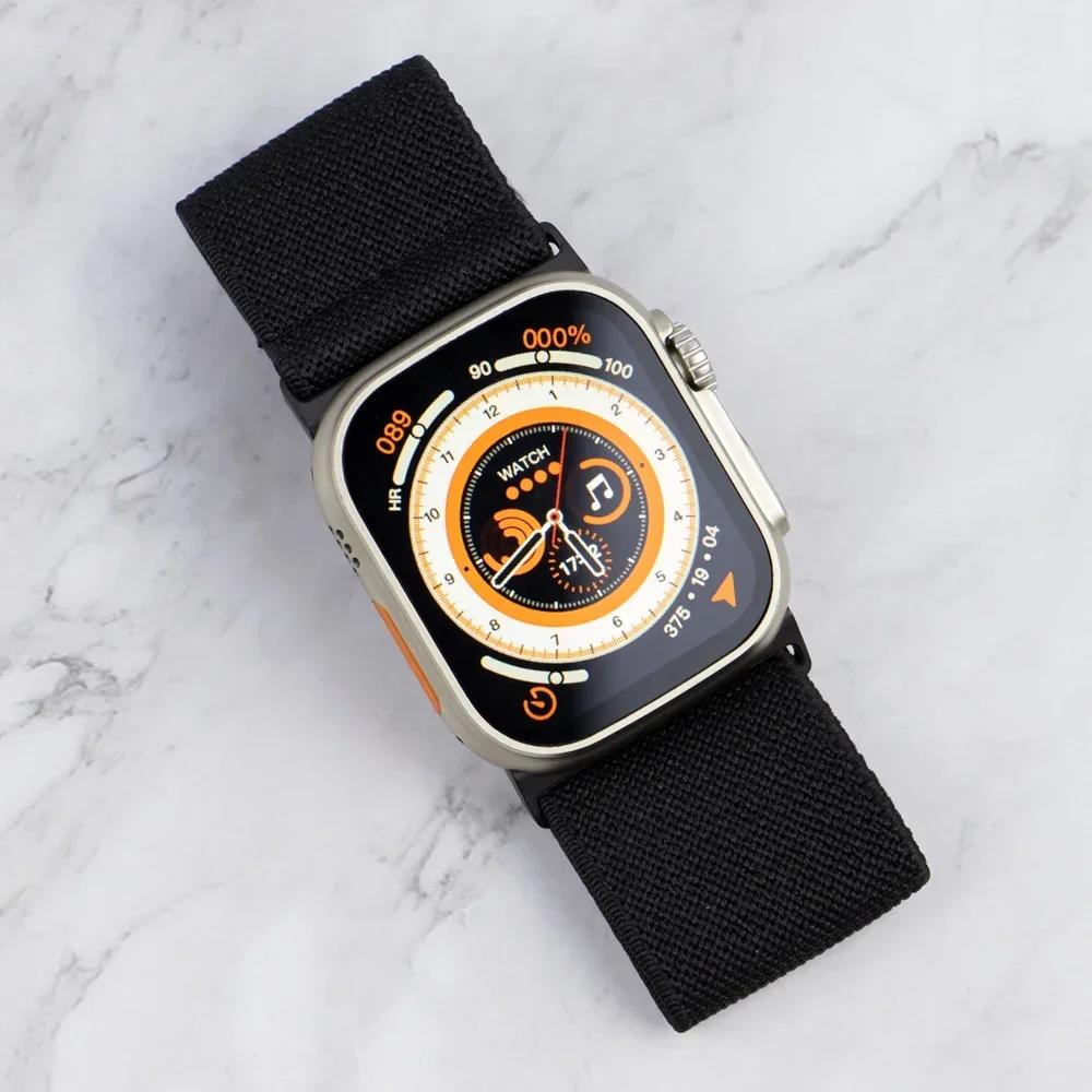 

Nylon Elastic Strap For Apple watch Ultra 2 49mm Wide Braided Loop Adjustable Band for iWatch 9 8 7 6 5 4 SE 45mm 41mm 44mm 40mm 49mm-For ultra 2 1 чёрный
