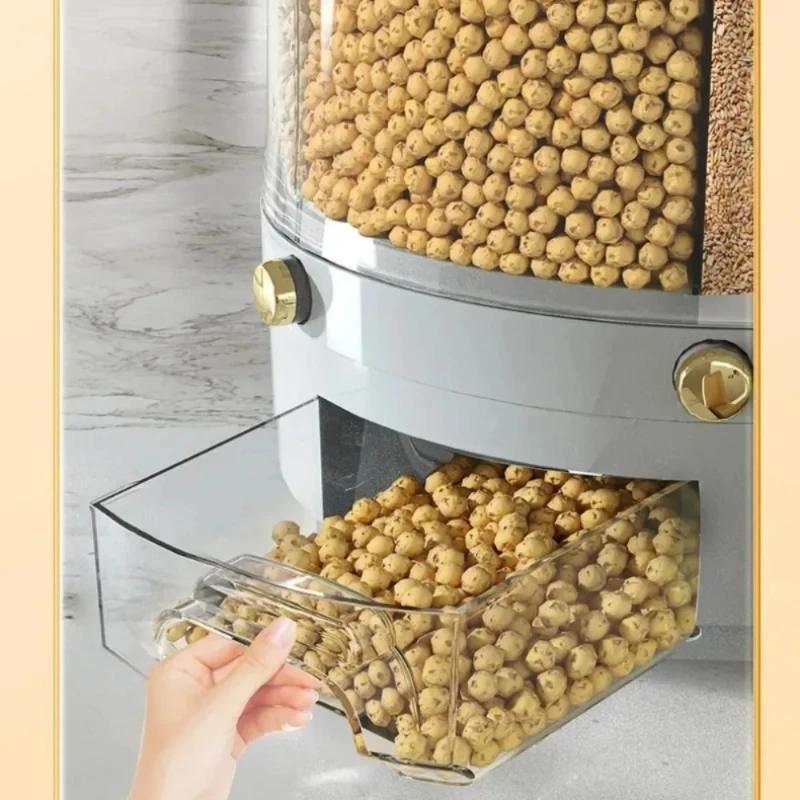 Rice Dispenser 360 Degree Rotating Sealed Dry Cereal Grain Bucket Dispenser Moisture-proof Kitchen Storage Box Food Container