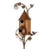 Handmade Iron Birdhouse Metal Garden Stakes Bird House Pole Stand Rustic Feeder Nesting Box for Outside Patio