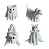 Estatueta de Cão Fantasma Drapeado Halloween Escultura de Cão Fantasma Iluminada Ornamento de Mesa de Resina para Decoração de Prateleira de Quarto Doméstico Interno