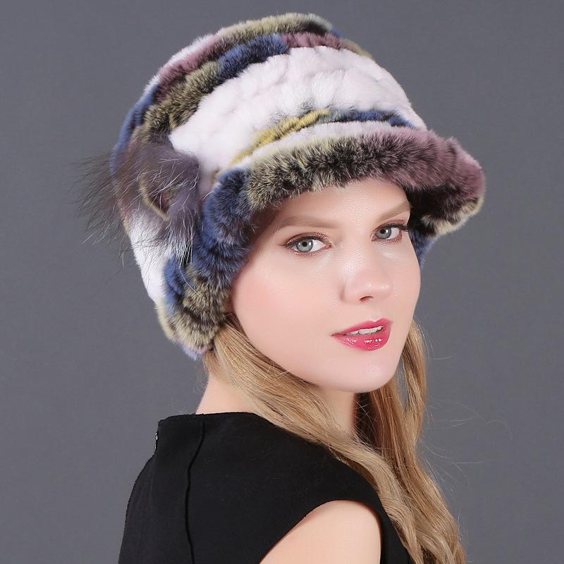 Women's Fashion Warm Rex Rabbit Hair Woven Hat Women's Winter Hat Fur Cap