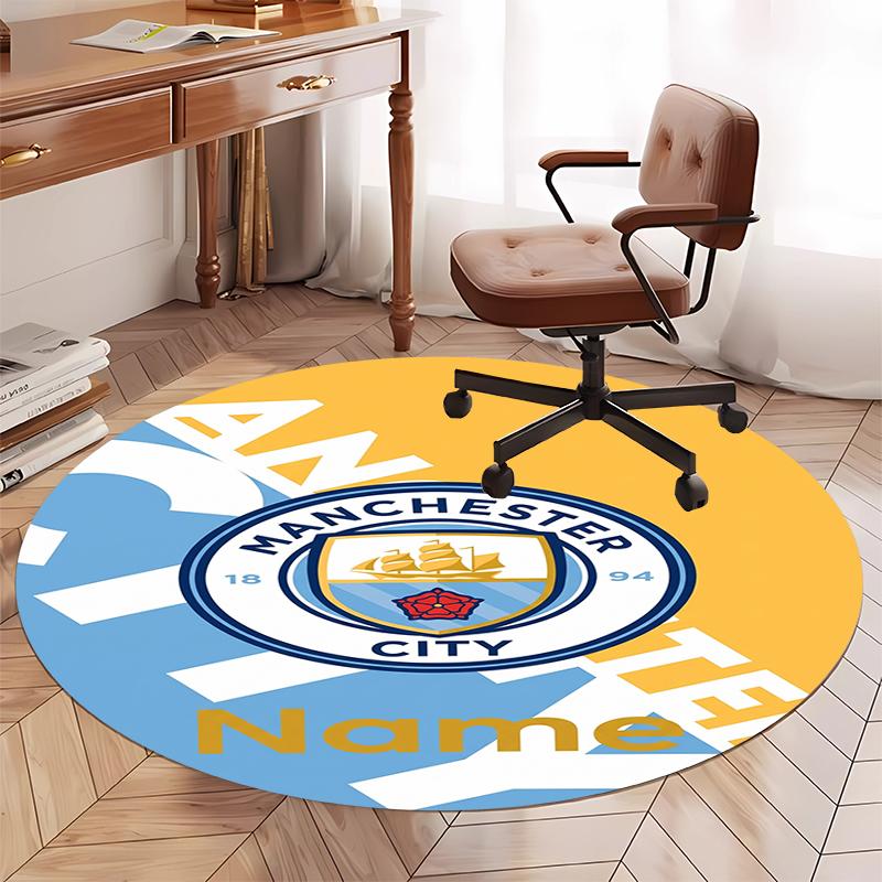 Custom Name Manchester City Printed Round Rug Carpet Chair Rug Area Rug Entryway Doormats,for Office Chair Living Room Bedroom Kitchen Room.