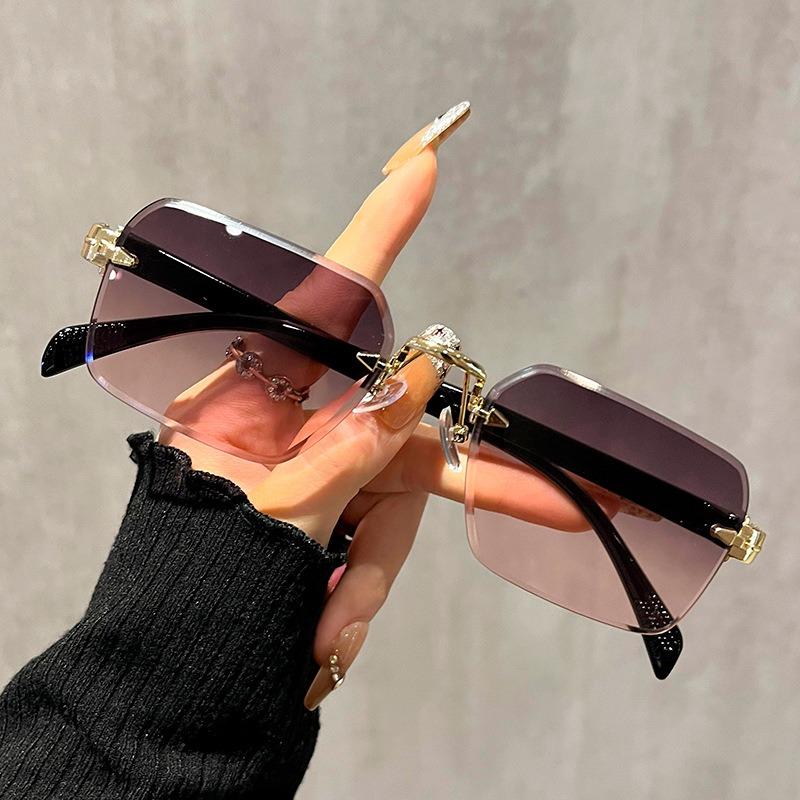 2PCS Sunglasses Men Women Fashion Rimless Sun Glasses Shades Cutting Lens Ladies Frameless Eyeglasses
