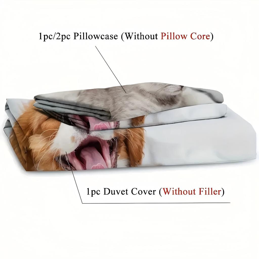 Cute Dog Cat 3d Printed Duvet Cover set Soft Comfortable Luxury Bedding set Cute Animal Theme Quilt cover set pillowcases
