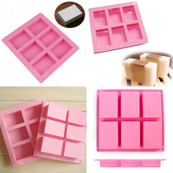 1 Pc 6-Cavity Plain Rectangle Soap Mold Silicone Craft DIY Cake Making Mould