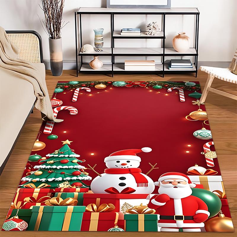 Festive Christmas Scene with Santa Claus Non-slip rug suitable for living room and bedroom sofas.